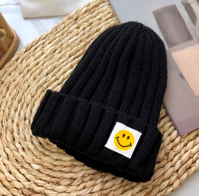 Baby Toddler Ribbed Knit Smile Face Beanie "LOVE SMILE"