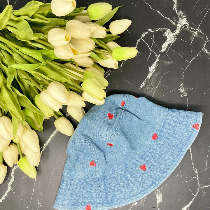 Tiny Heart Denim Bucket - Bachelorette Party Hats!